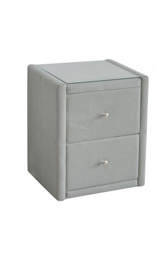 WILTON Κομοδίνο Ύφασμα Grey Stone με Προστατευτικό Γυαλί Επιφάνειας - 46x41x57cm