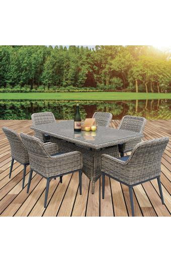 HAVANA Set Τραπεζαρία Κήπου ALU,Wicker Grey Brown-Ανθρακί: Τραπέζι 180x90 + 6 Πολυθρόνες - Table:180x90x75 Chair:64x65x85