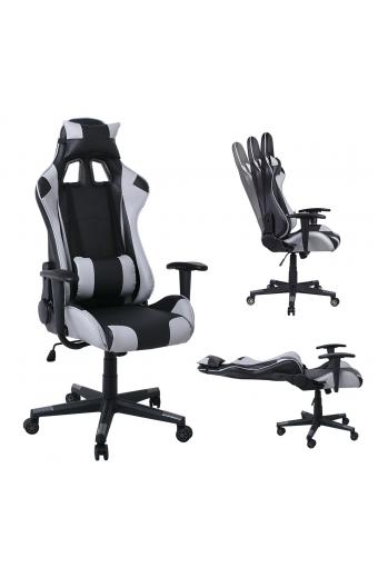 BF8000 Gaming Πολυθρόνα Γραφείου, Ανάκλιση Πλάτης έως 90°, Pvc Μαύρο - Γκρι - 70x67/134x125/135cm