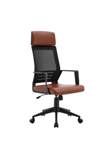 BF2500 Πολυθρόνα Γραφείου Διευθυντή Mesh Μαύρο - Pu Καφέ - 58x62x116/126cm