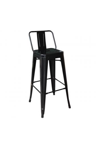 RELIX Σκαμπό Bar με Πλάτη, Μέταλλο Βαφή Μαύρο - 44x44x76/97cm