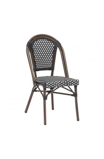 PARIS Καρέκλα Bistro Αλουμίνιο Καρυδί, Wicker Μαύρο - Άσπρο, Στοιβαζόμενη - 46x54x88cm
