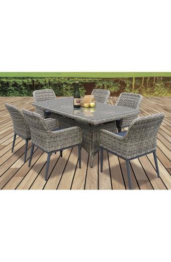 HAVANA Set Τραπεζαρία Κήπου ALU,Wicker Grey Brown-Ανθρακί: Τραπέζι 160x90 + 6 Πολυθρόνες - Table:160x90x75 Chair:64x65x85