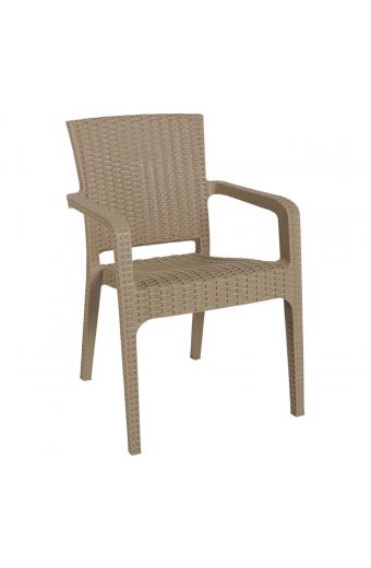 LORA Πολυθρόνα Κήπου Στοιβαζόμενη, PP (Rattan Look) Απόχρωση Cappuccino - 57x57x87cm