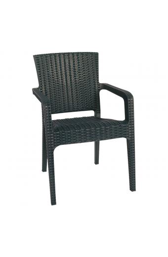 LORA Πολυθρόνα Κήπου Στοιβαζόμενη, PP (Rattan Look) Απόχρωση Ανθρακί - 57x57x87cm