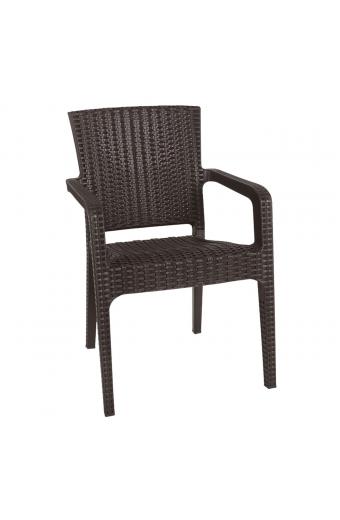 LORA Πολυθρόνα Κήπου Στοιβαζόμενη, PP (Rattan Look) Απόχρωση Καφέ Σκούρο - 57x57x87cm