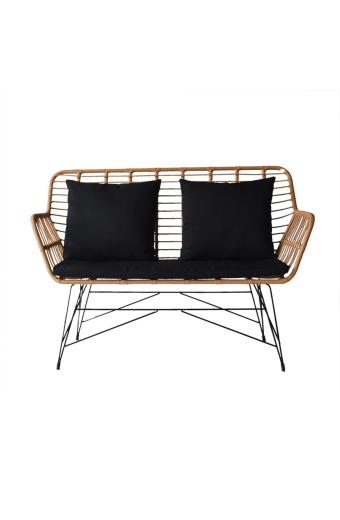 SALSA MAX Living Καναπές Κήπου 2Θέσιος, Μέταλλο Βαφή Μαύρο, Wicker Φυσικό, Μαξιλάρια Μαύρο - 147x70x105cm
