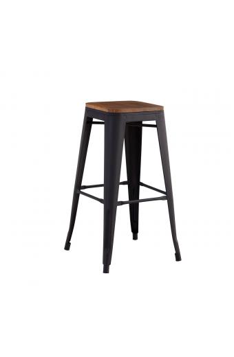 RELIX Wood Σκαμπό Bar, Μέταλλο Βαφή Μαύρο Extra Matte Κάθισμα Dark Oak, Στοιβαζόμενο - 42x42 H.76cm