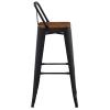 RELIX Wood Σκαμπό Bar με Πλάτη,Μέταλλο Βαφή Μαύρο Extra Matte, Απόχρωση Ξύλου Dark Oak - 44x44x76/97cm