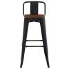 RELIX Wood Σκαμπό Bar με Πλάτη,Μέταλλο Βαφή Μαύρο Extra Matte, Απόχρωση Ξύλου Dark Oak - 44x44x76/97cm