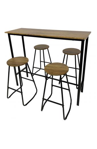 PUB Set Bar Τραπέζι + 4 Σκαμπό, Μέταλλο Βαφή Ανθρακί - Antique Brown - Tab:120x40x100 Stool:Φ30 H.74