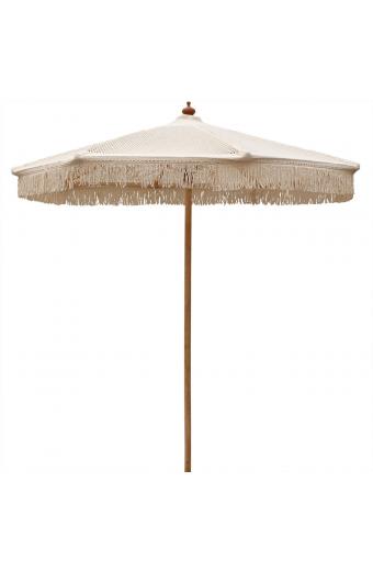 ΟΜΠΡΕΛΑ Ξύλινη Φ250cm, Πλεκτό Μακραμέ Μπεζ - Φ250cm (Pole Φ40mm)