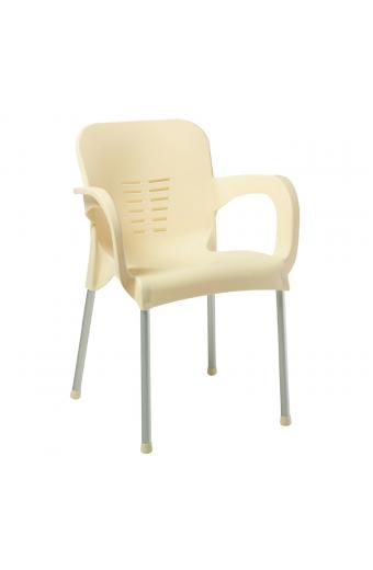 LARA-II Πολυθρόνα Dining Στοιβαζόμενη, ALU Silver, PP Εκρού - 60x59x81cm