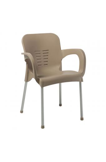 LARA-II Πολυθρόνα Dining Στοιβαζόμενη, ALU Silver, PP Tortora - 60x59x81cm