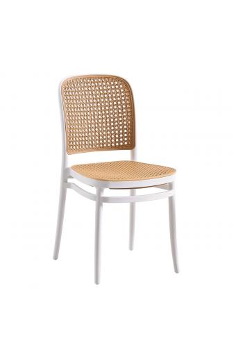 FLORENCE Καρέκλα PP Άσπρο, PP Rattan Μπεζ, Στοιβαζόμενη - 41x41x83cm