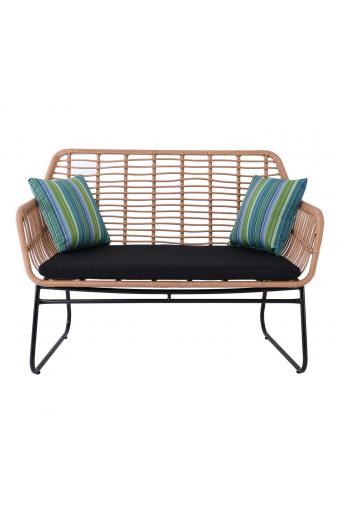 SALSA Καναπές Κήπου 2Θέσιος Μέταλλο Βαφή Μαύρο, Wicker Φυσικό, Μαξιλάρι Μαύρο - 120x70x86cm