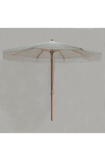 ΟΜΠΡΕΛΑ Ξύλινη - Οξιά Φ250cm, Πλεκτό Μακραμέ Μπεζ - Φ250cm H2,8m (Pole Φ48mm)