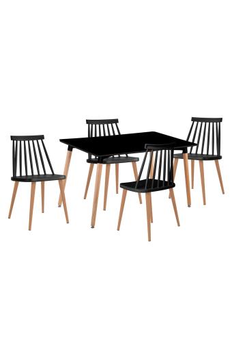 LAVIDA-ART Τραπεζαρία: Τραπέζι 120x80 Οξιά/MDF + 4 Καρέκλες Μέταλλο Βαφή Φυσικό PP Μαύρο - Table:120x80x73 Chair:43x48x77