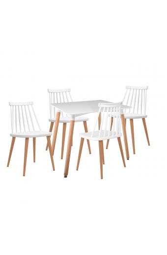 LAVIDA-ART Τραπεζαρία: Τραπέζι 80x80 Οξιά/MDF + 4 Καρέκλες Μέταλλο Βαφή Φυσικό PP Άσπρο - Table:80x80x73 Chair:43x48x77