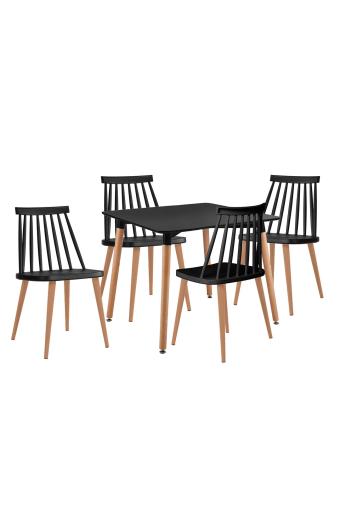 LAVIDA-ART Τραπεζαρία: Τραπέζι 80x80 Οξιά/MDF + 4 Καρέκλες Μέταλλο Βαφή Φυσικό PP Μαύρο - Table:80x80x73 Chair:43x48x77