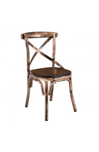 MARLIN Wood Καρέκλα Dark Oak, Μέταλλο Βαφή Black Gold - 52x51x86cm