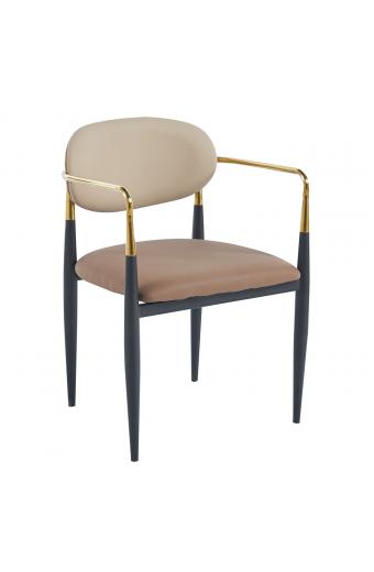 OLIVE Πολυθρόνα Μέταλλο Βαφή Μαύρο-Gold, Pu Μπεζ-Cappuccino - 53x53x80cm
