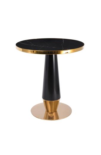 OLIVE Τραπέζι Βαφή Μαύρο-Gold, Επιφάνεια Sintered Stone Black Marble - Φ70x73cm
