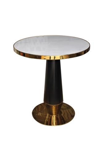 OLIVE Τραπέζι Βαφή Μαύρο-Gold, Επιφάνεια Sintered Stone White Marble - Φ70x73cm