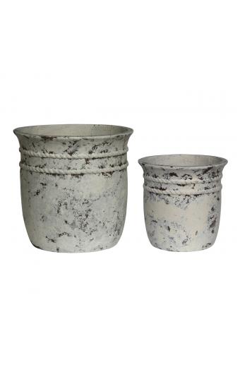FLOWER POT-15 Set 2 τεμαχίων, Cement Απόχρωση Antique White - Φ35x34cm - Φ47x46 cm