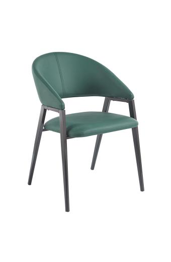 DELI Πολυθρόνα Μέταλλο Βαφή Μαύρο, Pu Forest Green - 52x62x83cm