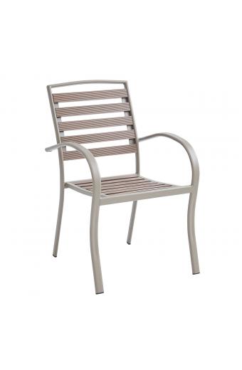 SERRANO Πολυθρόνα Κήπου Μέταλλο Βαφή Sand Beige, Polywood Καρυδί, Στοιβαζόμενη - 56x64x88cm