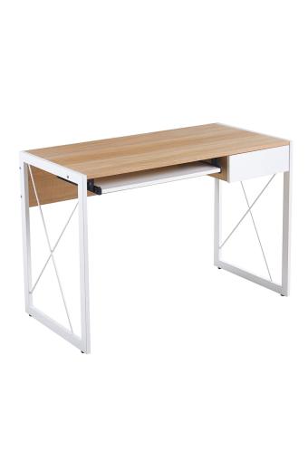 UNIT Γραφείο Η/Υ, Μέταλλο Βαφή Άσπρο, Melamine Απόχρωση Sonoma - 110x55x75cm