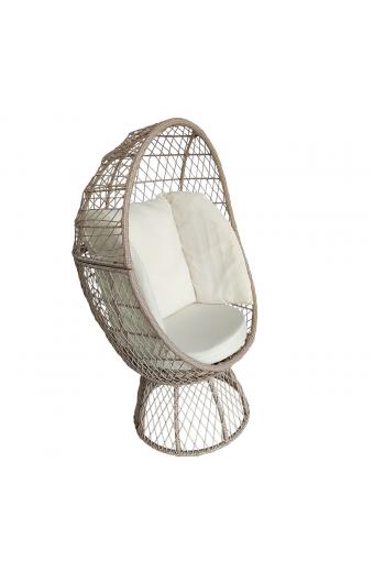 CROWN Πολυθρόνα Egg, Wicker Μπεζ, Μαξιλάρι Άσπρο - 85x78x147cm
