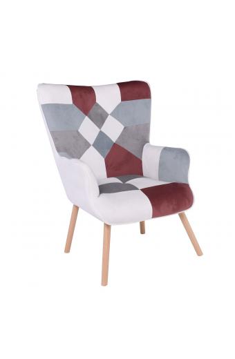 MARON Πολυθρόνα - Μπερζέρα Ξύλο Φυσικό, Ύφασμα Patchwork Brown - 72x68x91cm