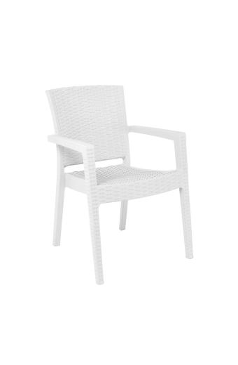 LORA-Pro Πολυθρόνα Στοιβαζόμενη, PP (Rattan Look) Απόχρωση Άσπρο - 58x61x87cm