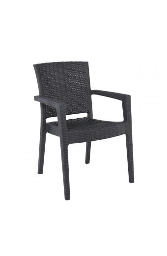 LORA-Pro Πολυθρόνα Στοιβαζόμενη, PP (Rattan Look) Απόχρωση Ανθρακί - 58x61x87cm