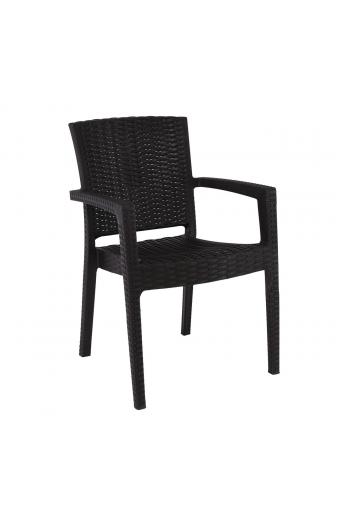 LORA-Pro Πολυθρόνα Στοιβαζόμενη, PP (Rattan Look) Απόχρωση Καφέ Σκούρο - 58x61x87cm