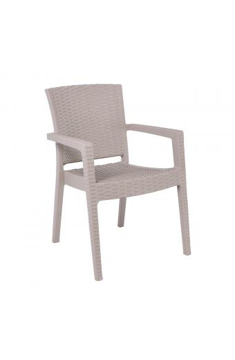 LORA-Pro Πολυθρόνα Στοιβαζόμενη, PP (Rattan Look) Απόχρωση Μπεζ - 58x61x87cm