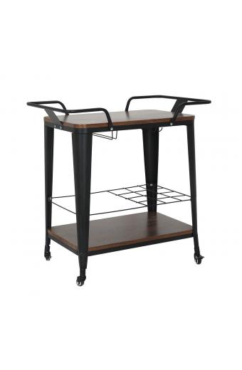 RELIX Trolley Bar-Pro Μέταλλο Βαφή Μαύρο, MDF Απόχρωση Καρυδί - 86x51x86cm