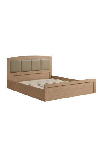 CALIBER Κρεβάτι Διπλό για Στρώμα 150x200cm, Απόχρωση Sonoma Oak, Κεφαλάρι Pu Μπεζ - 158x210x100cm