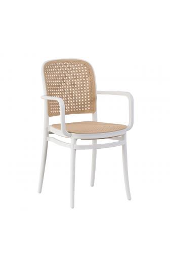FLORENCE Πολυθρόνα PP Άσπρο, PP Rattan Μπεζ, Στοιβαζόμενη - 54x54x84cm