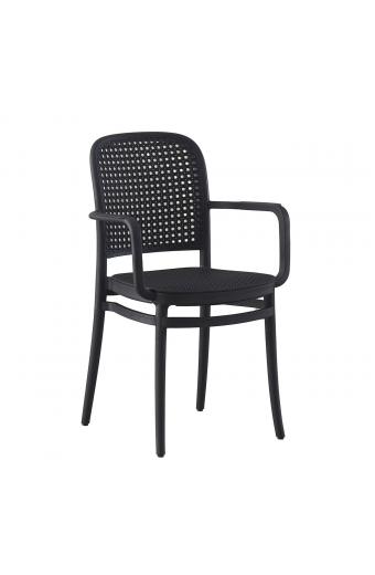 FLORENCE Πολυθρόνα PP Μαύρο, PP Rattan Μαύρο, Στοιβαζόμενη - 54x54x84cm