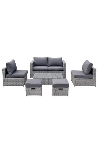 BALI Set Μέταλλο - Wicker: Τραπέζι+ 2θ Καναπέ+ 2 Σκαμπό+ 2 καθίσματα, Απόχρωση Γκρι - Table:100x50x30cm Set 6 Seats