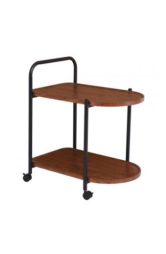 TROLLEY - Βοηθητικό Τραπεζάκι Μέταλλο Βαφή Μαύρο, MDF with PVC Απόχρωση Καρυδί - 60x38x65cm