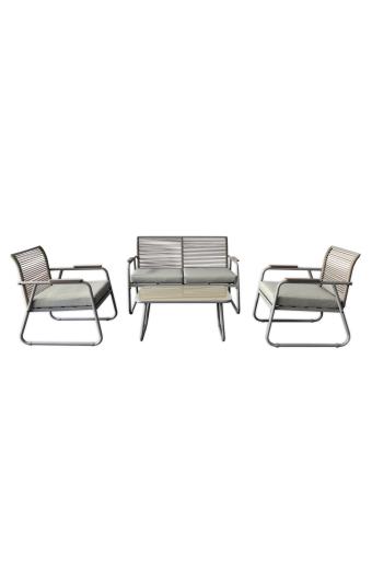 ROCCO Set Σαλόνι Κήπου 4τεμ, Μέταλλο Μπεζ, Rope Wicker Μπεζ, Μαξιλ.Μπεζ, Γυαλί Μπεζ - 2 Πολυθρ+1 Καναπ+1 Τραπεζάκι