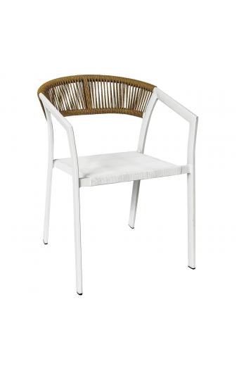 PARMA Πολυθρόνα Βεράντας-Κήπου ALU Άσπρο, Rope Wicker Φυσικό, Textilene Άσπρο, Στοιβαζόμενη - 55x58x78cm