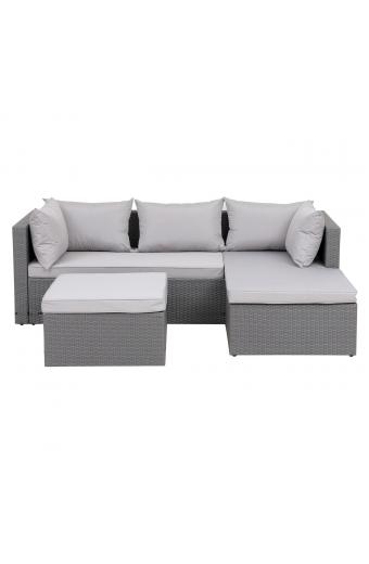 CORNER Set Wicker, Γωνία με Σκαμπό, Απόχρωση Ανοιχτό Γκρι Αναστρέψιμη Γωνία - 202x142x74 H.63 -Σκ.68x64x38cm