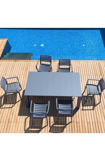 Σετ Τραπεζαρίας 7τμχ Vegas Artemis Dark Grey 100X180/220Χ75εκ.